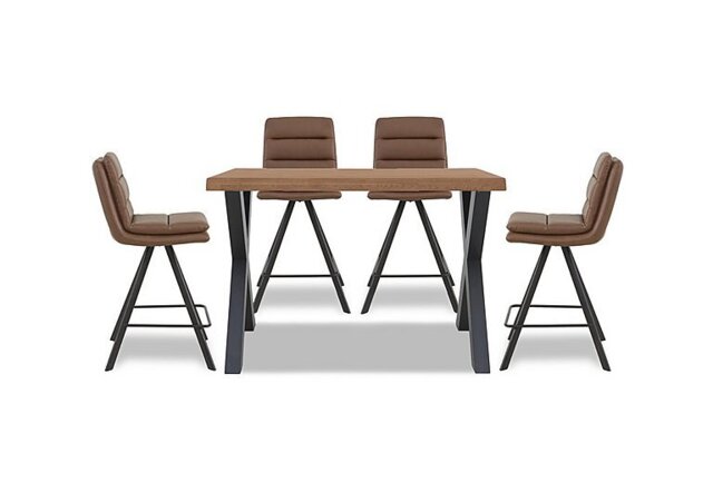 Bodahl - Hades 140cm Straight Edge Table with X Shaped Legs and 4 Njord Tan Faux Leather Swivel Bar Stools