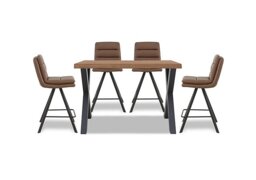Bodahl - Hades 140cm Straight Edge Table with X Shaped Legs and 4 Njord Tan Faux Leather Swivel Bar Stools