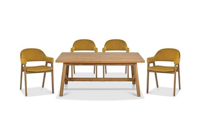 Stratford Small Extending Dining Table with 4 Fabric Dining Arm Chairs - Mustard Velvet