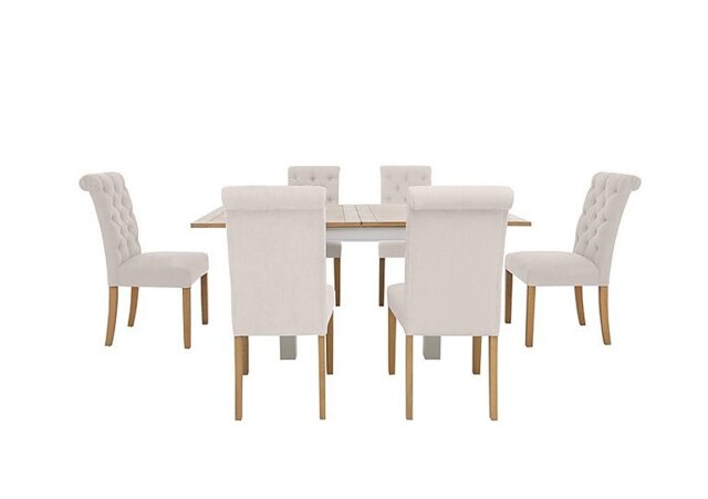 Furnitureland - Hamilton Flip Top Dining Table and 6 Button Back Chairs - Taupe