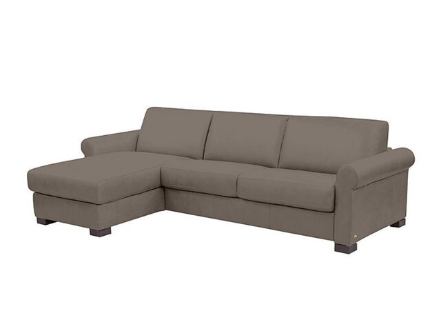 Nicoletti - Alcova 3 Seater Leather Sofa Bed and Storage Left Hand Facing Chaise with Scroll Arms - Botero Taupe - Sofas and Armchairs