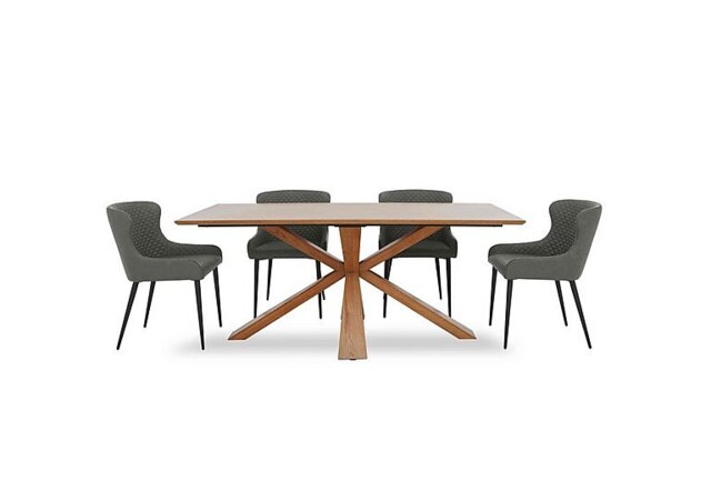 Hanoi Fixed Table with Wooden Base and 4 Faux Leather Dining Chairs - Slate Grey