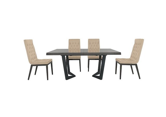 Palazzo 160cm Extending Dining Table in Silver Birch with 4 Capitonne Buttoned Chairs - Aquos Cream