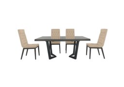 Palazzo 160cm Extending Dining Table in Silver Birch with 4 Capitonne Buttoned Chairs - Aquos Cream