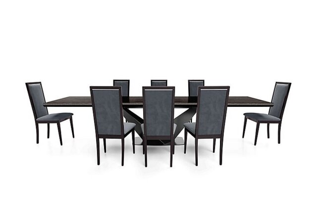 Vita Extending Dining Table and 8 Wooden Chairs with Plain Upholstered Backs - 260-cm - Miraglio Charcoal