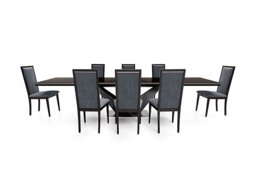 Vita Extending Dining Table and 8 Wooden Chairs with Plain Upholstered Backs - 260-cm - Miraglio Charcoal