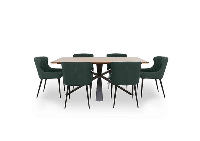 Hanoi Fixed Table with Metal Base and 6 Faux Leather Dining Chairs - Bottle Green