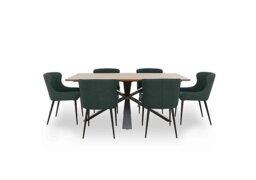 Hanoi Fixed Table with Metal Base and 6 Faux Leather Dining Chairs - Bottle Green
