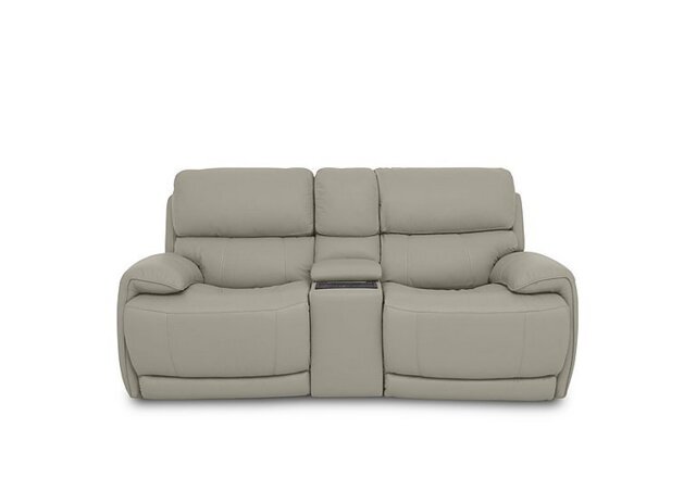 World of Leather - Link BV Leather 2 Seater Power Recliner Sofa with Power Headrests and Cupholders - Silver Grey