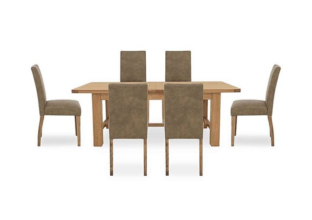 Furnitureland - Augusta Large Rectangular Extending Dining Table and 6 Cowboy Upholstered Chairs - Taupe