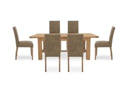 Furnitureland - Augusta Large Rectangular Extending Dining Table and 6 Cowboy Upholstered Chairs - Taupe