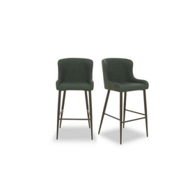 Hanoi Pair of Faux Leather Bar Stools - Bottle Green