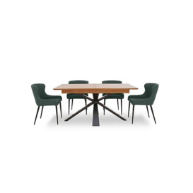 Hanoi Extending Table with Metal Base and 4 Faux Leather Dining Chairs - Bottle Green