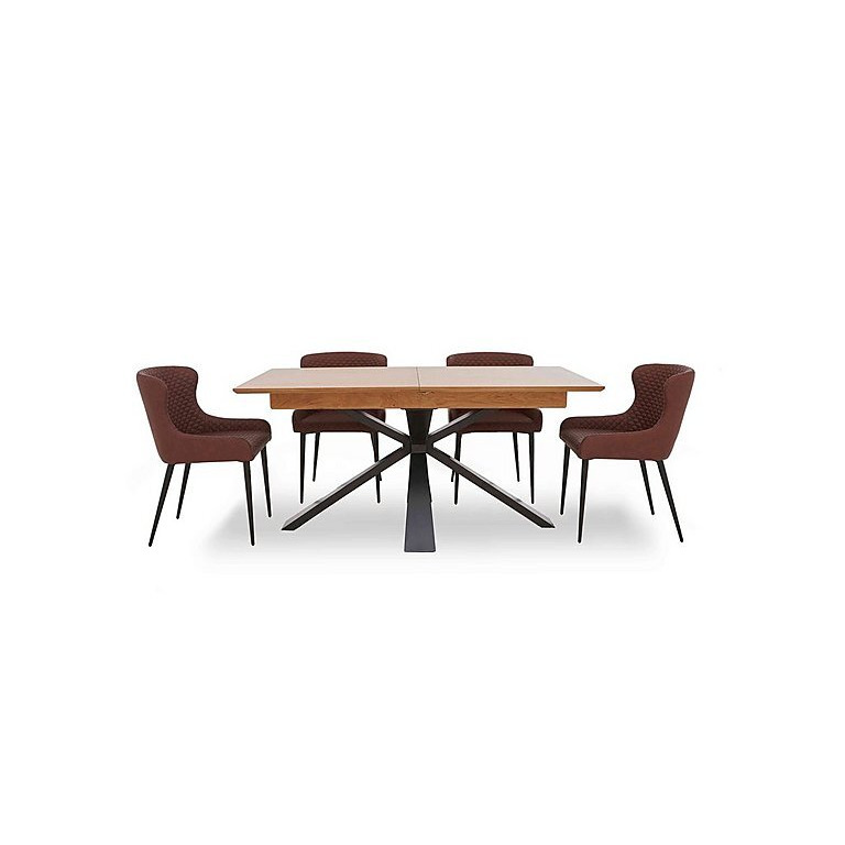 Hanoi Extending Table with Metal Base and 4 Faux Leather Dining Chairs