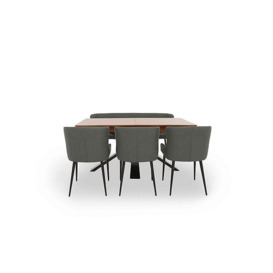 Hanoi Extending Dining Table with Metal Base and 3 Faux Leather Chairs and a Bench - Slate Grey