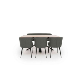 Hanoi Fixed Dining Table with Metal Base and 3 Faux Leather Chairs and a Bench - Slate Grey
