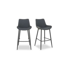 Ion Pair of Faux Leather Bar Stools - Dark Grey