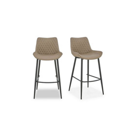 Ion Pair of Faux Leather Bar Stools - Light Brown