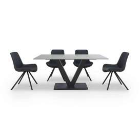 Ion Fixed Dining Table with 4 Faux Leather Chairs - 135-cm - Dark Grey