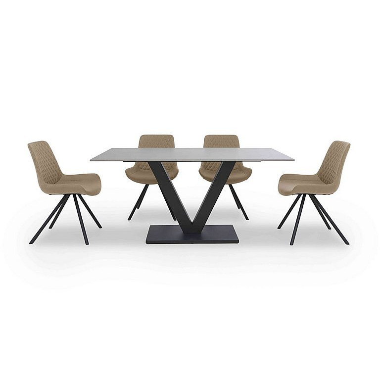 Ion Fixed Dining Table with 4 Faux Leather Chairs - 135-cm - Light Brown