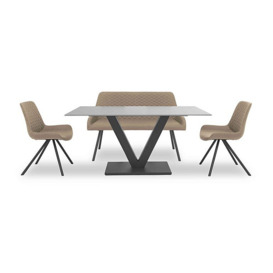 Ion Fixed Dining Table with 2 Faux Leather Chairs and High Back Bench - 160-cm - Light Brown