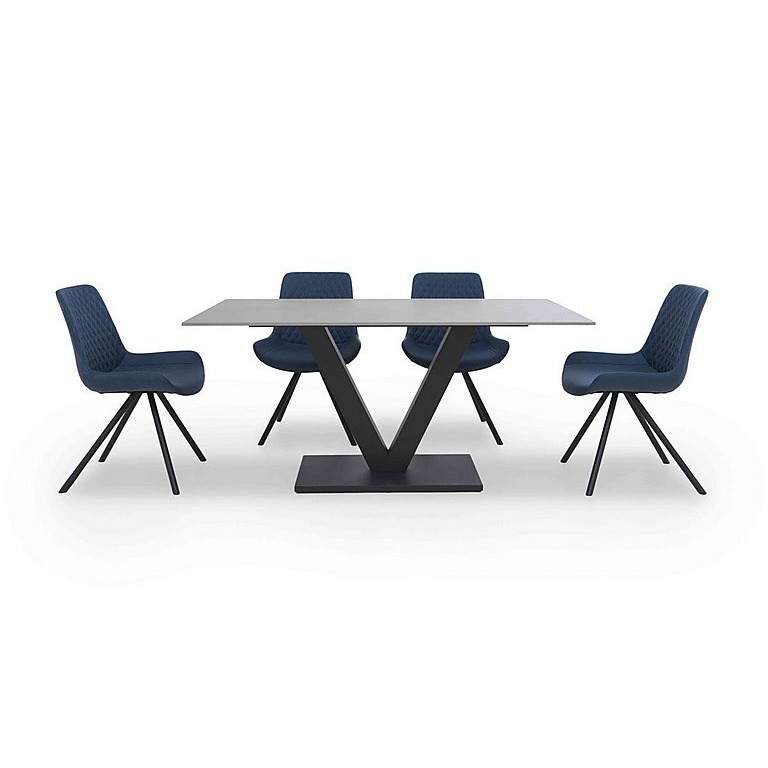 Ion Fixed Dining Table with 4 Fabric Chairs - 135-cm - Mineral Blue