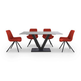 Ion Fixed Dining Table with 4 Fabric Chairs - 160-cm - Burnt Orange
