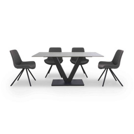 Ion Fixed Dining Table with 4 Fabric Chairs - 160-cm - Shadow Grey