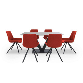 Ion Fixed Dining Table with 6 Fabric Chairs - 160-cm - Burnt Orange