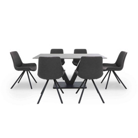 Ion Fixed Dining Table with 6 Fabric Chairs - 160-cm - Shadow Grey