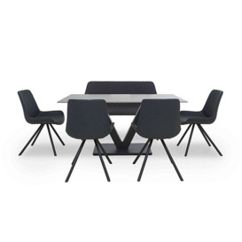 Ion Fixed Dining Table with 4 Faux Leather Chairs and High Back Bench - 135-cm