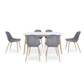 Jonah Extending Dining Table with 6 Trellis Plastic Chairs - 125-cm - Dark Grey