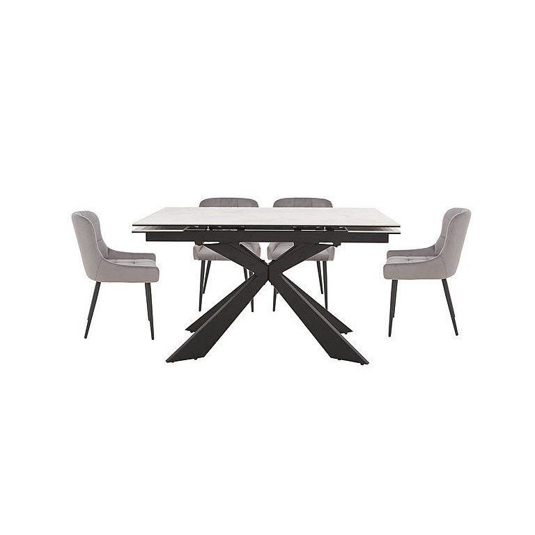 Kos Extending Dining Table with 4 Velvet Chairs Set - Granite
