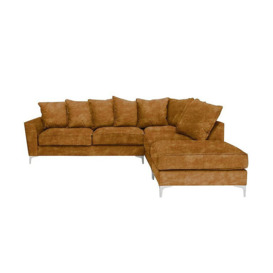 Legend Pillow Back Fabric Right Hand Facing Corner Sofa with Chrome Feet - Sublime Tumeric