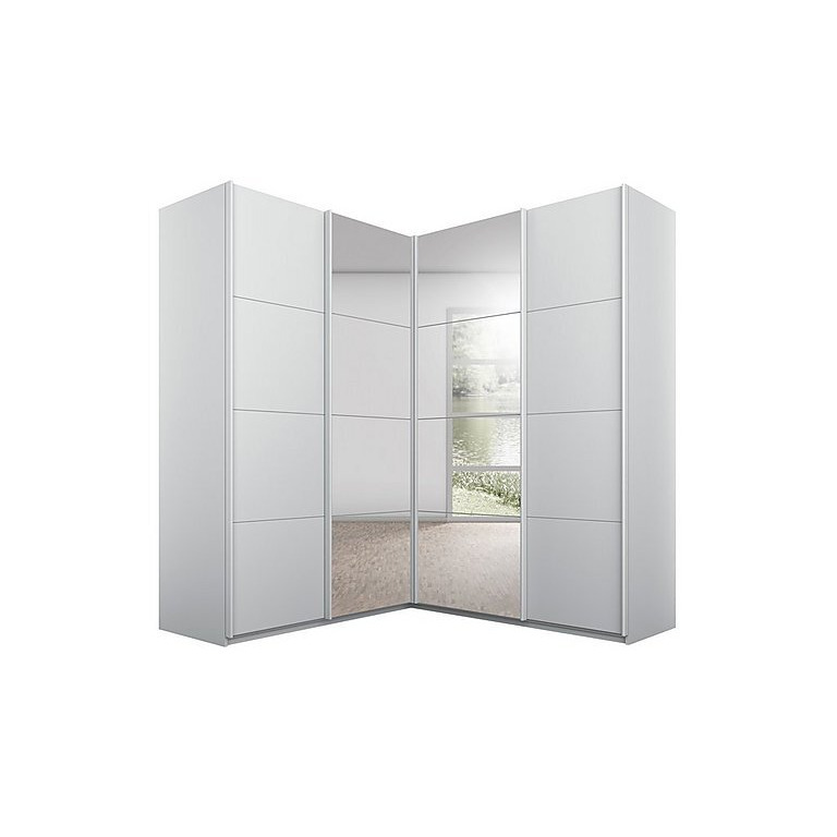 Rauch - Lima 181cm 4 Door Corner Sliding Wardrobe with 2 Decor and 2 Mirror Doors 210cm Tall - Grey