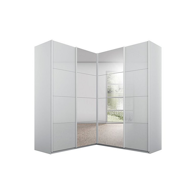Rauch - Lima 181cm 4 Door Corner Sliding Wardrobe with 2 Glass and 2 Mirror Doors 210cm Tall - Grey