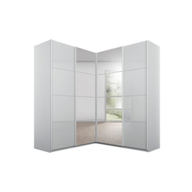 Rauch - Lima 181cm 4 Door Corner Sliding Wardrobe with 2 Glass and 2 Mirror Doors 210cm Tall - Grey