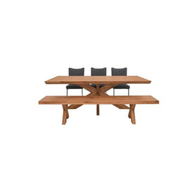 Bodahl - Loki Dining Table with 3 Grey Cantilever Chairs and Bench Set - Oiled