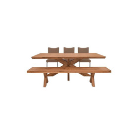 Bodahl - Loki Dining Table with 3 Brown Cantilever Chairs and Bench Set - Oiled