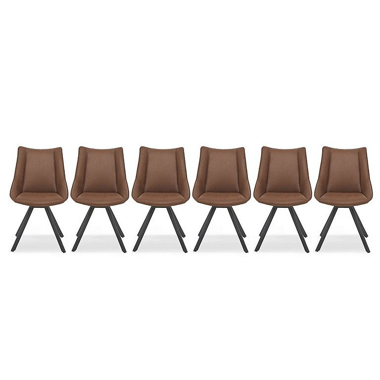 Lucio Set of 6 Faux Leather Swivel Dining Chairs - Brown
