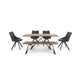 Lucio 170cm Dining Table with 150cm Bench and 4 Faux Leather Swivel Chairs - Graphite