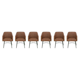 Max Set of 6 Leather Dining Chairs - Walnut Brown