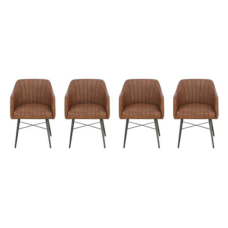 Max Set of 4 Leather Dining Chairs - Walnut Brown