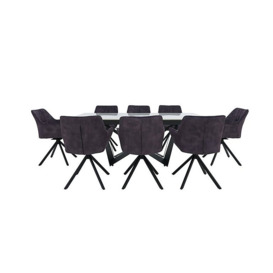 Marvel Black Large Extending Dining Table and 8 Swivel Chairs - Charcoal