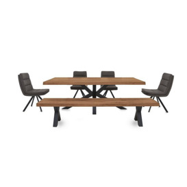 Bodahl - Njord Raw Edge Dining Table with Metal Star Base, Bench and 4 Chairs - 240-cm - Oiled