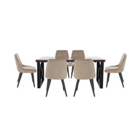 Noir Dining Table with X-Leg Base and 6 Chairs - 220-cm - Taupe