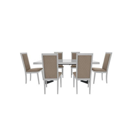 Palazzo 160cm Extending Dining Table in Glossy White with 6 Rombi Chairs - Aquos Taupe