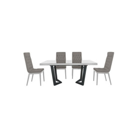 Palazzo 160cm Extending Dining Table in Glossy White with 4 Capitonne Buttoned Chairs - Scarlet Silver