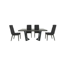 Palazzo 160cm Extending Dining Table in Silver Birch with 4 Capitonne Buttoned Chairs - Scarlet Dark Grey