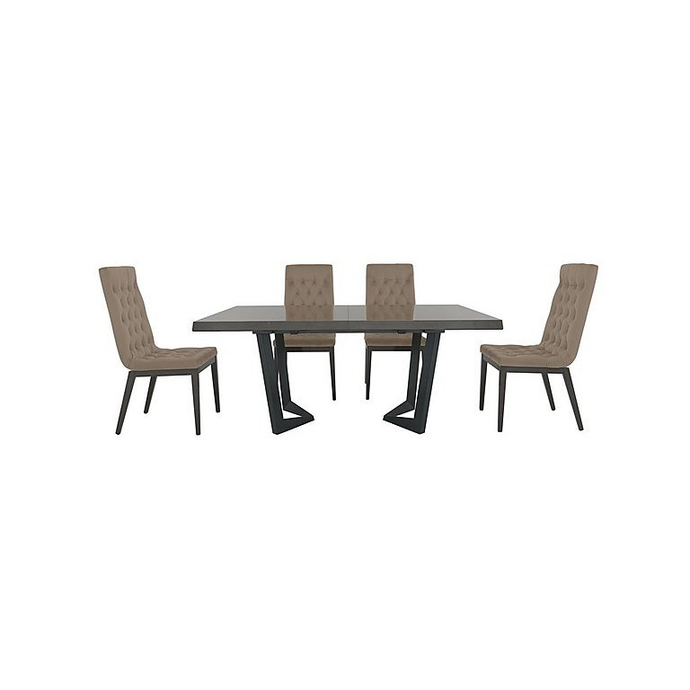 Palazzo 160cm Extending Dining Table in Silver Birch with 4 Capitonne Buttoned Chairs - Aquos Taupe